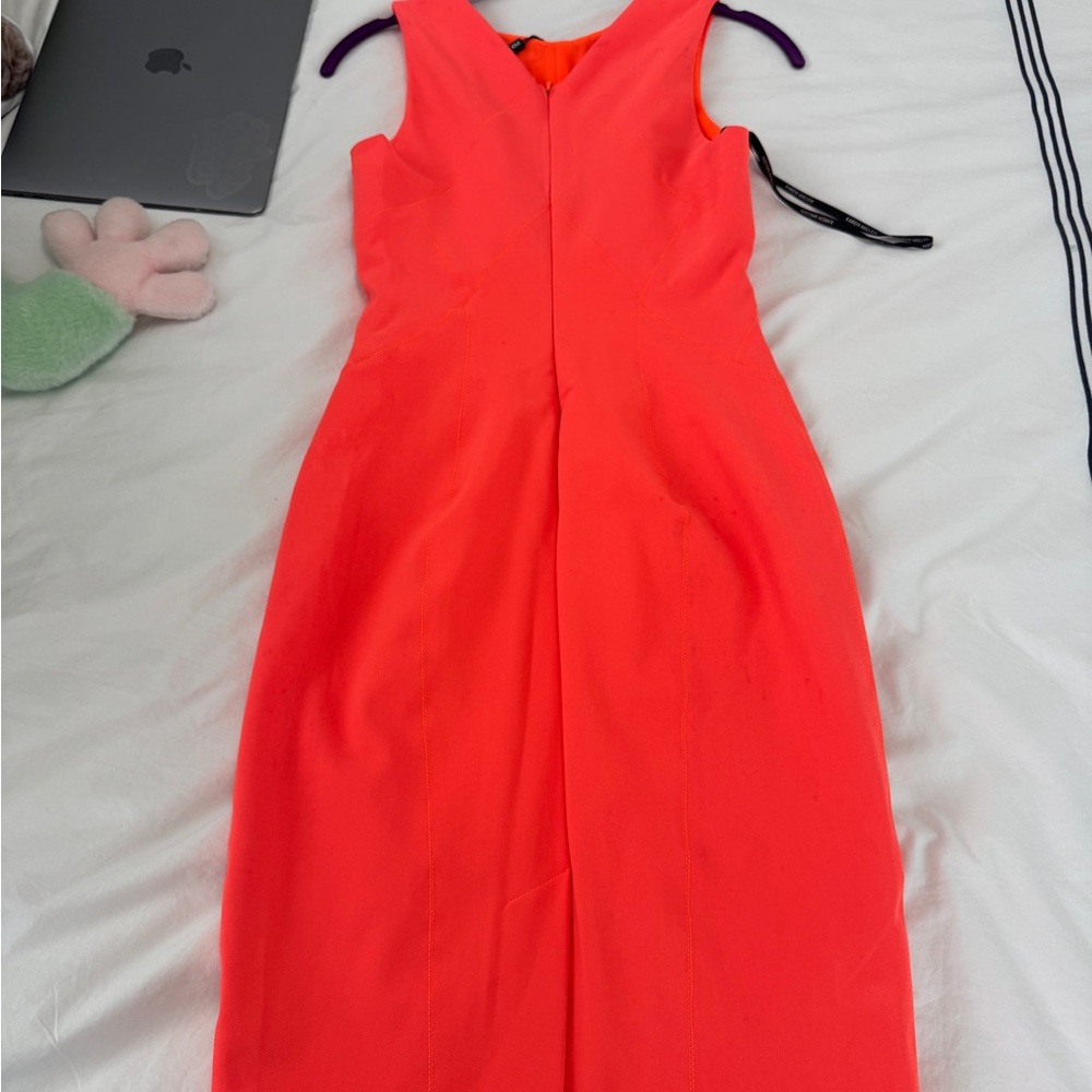 Karen Millen orange Sheath Midi Dress V-Neck Sleeveless